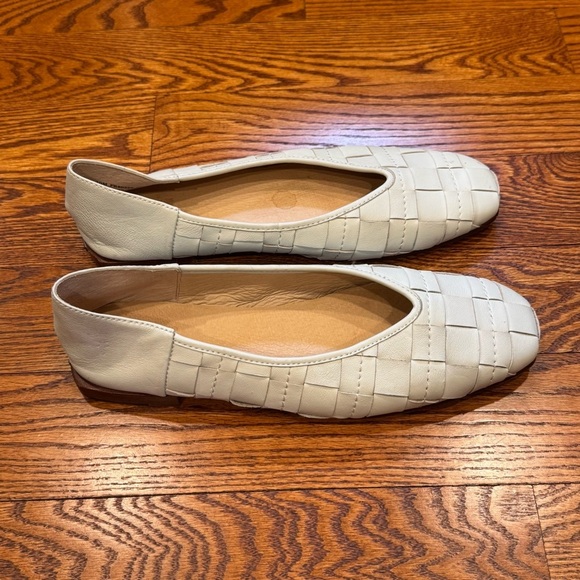 Frye Claire Woven Leather Ballet Flats Cream White Square Toe Size 10 EUC - Picture 1 of 8